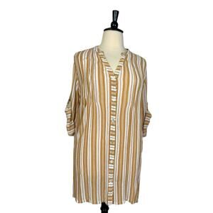 Club Z Collection Tunic Top Gauze Roll Tab Sleeve Tan Stripe Women’s Size 2X